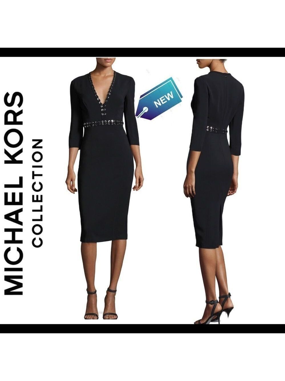 NWT Michael Kors collection Grommet-Trim V-Neck